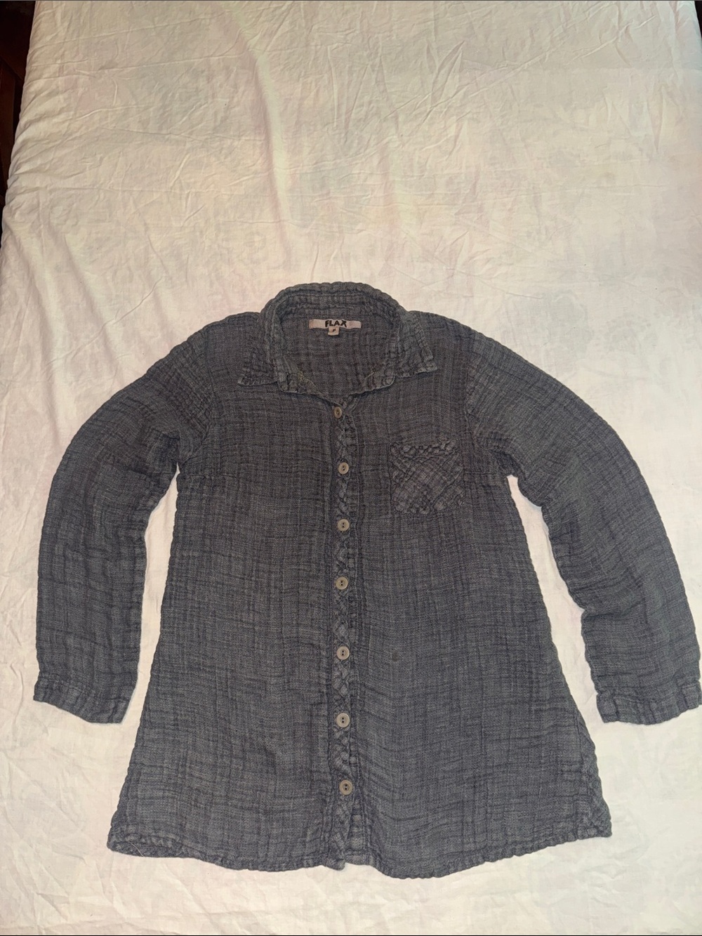 FLAX Jeanne Engelhart 100% Linen Top Gray Size P
